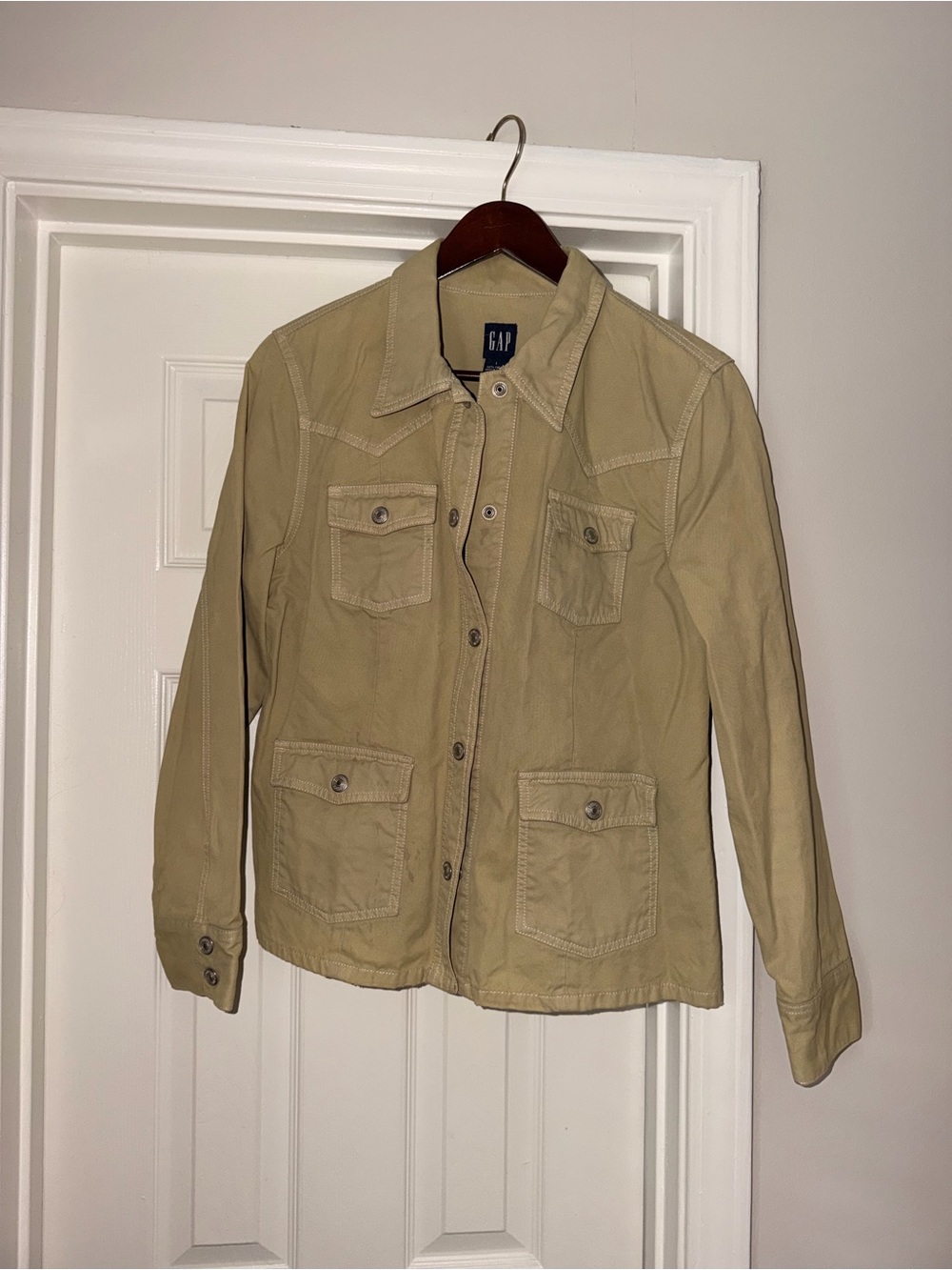 GAP Women's Light Green Khaki Utility Jacket with Patch Pockets